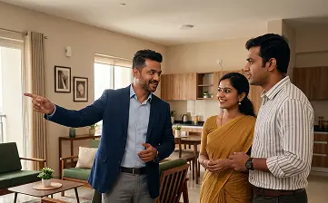 An RS Developers agent showing a couple their new home